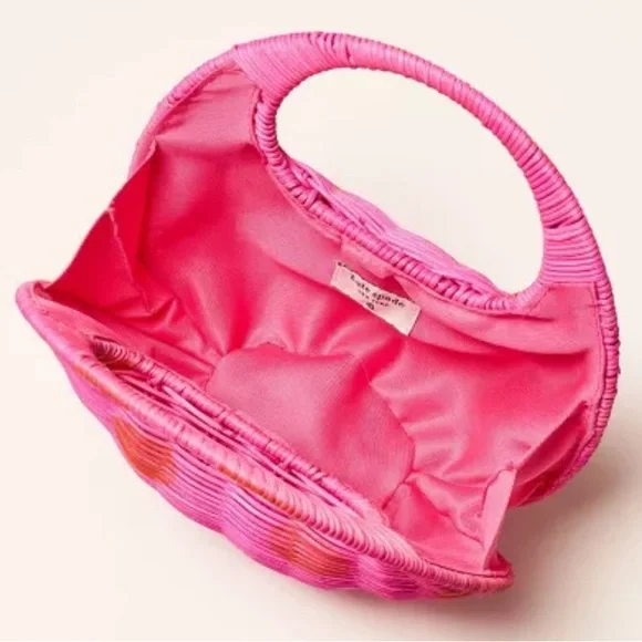 KATE SPADE x Target Pink Wicker Crescent Bag Red Polka Dots Basket Weave  NWT - Picture 3 of 7